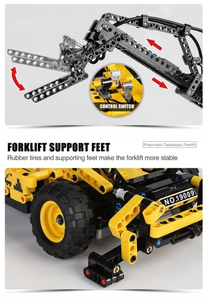 MOULD KING 19009 PODNOŚNIK PNEUMATIC TELESCOPIC FORKLIFT | 803 EL.